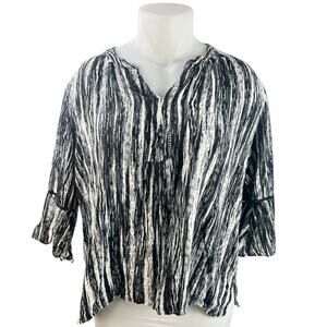 Gloria Vanderbilt Nova Women's Black White Flutter Sleeve Tunic Blouse Top XXL